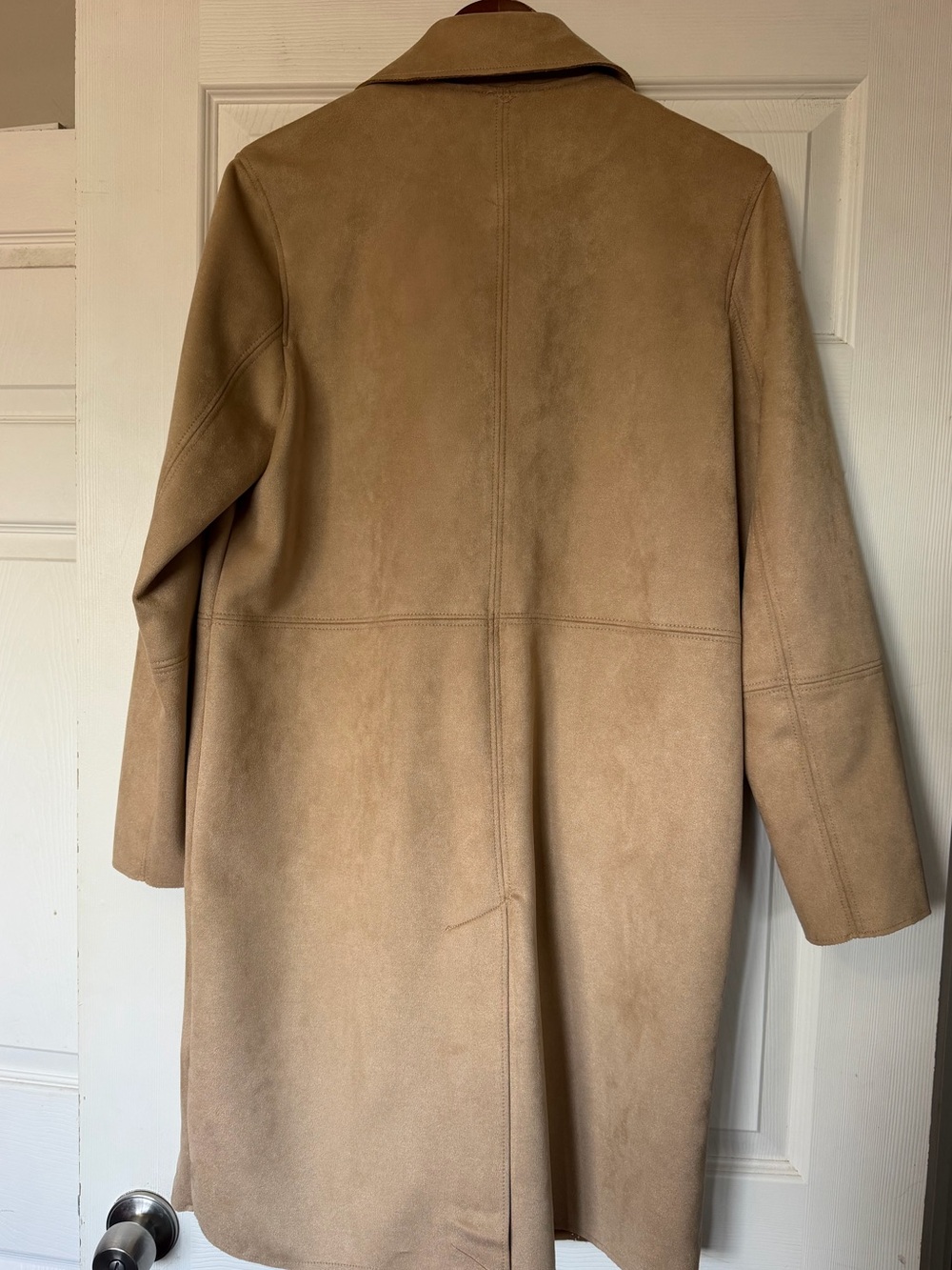 Double-Breasted Women's Faux Suede Tan Coat - Picture 2 of 7